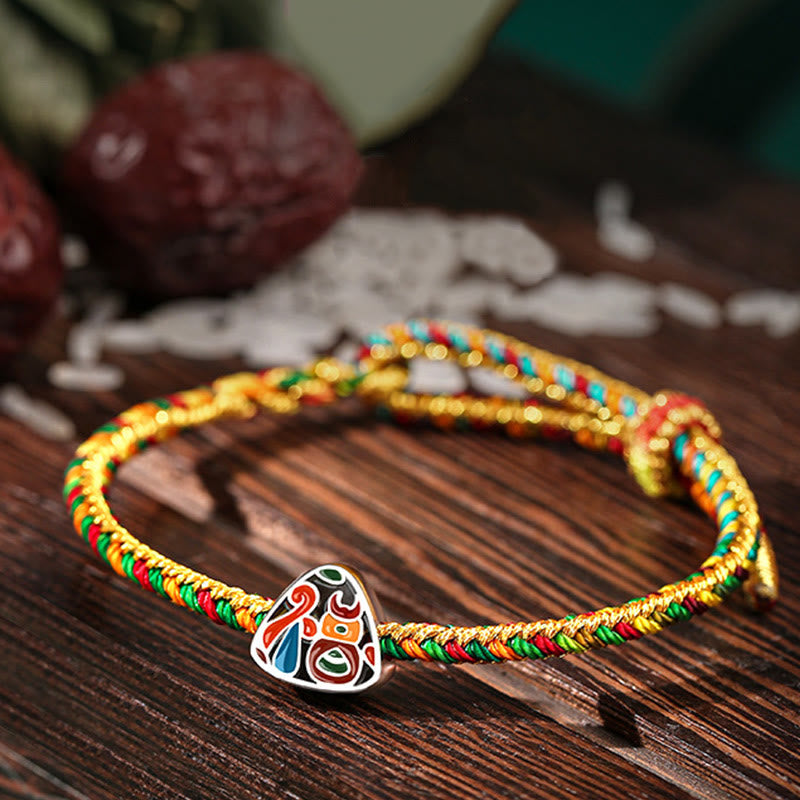 Buddha Stones de Plata de Ley 925, Festival del Barco del Dragón, personaje Fu, patrón Zongzi, pulsera de la suerte hecha a mano, multicolor para niños y adultos