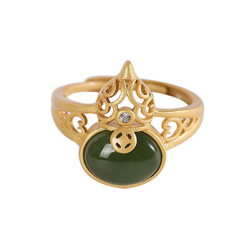 Anillo ajustable de la suerte del éxito de la moneda de cobre del jade cian de la calabaza de las Buddha Stones