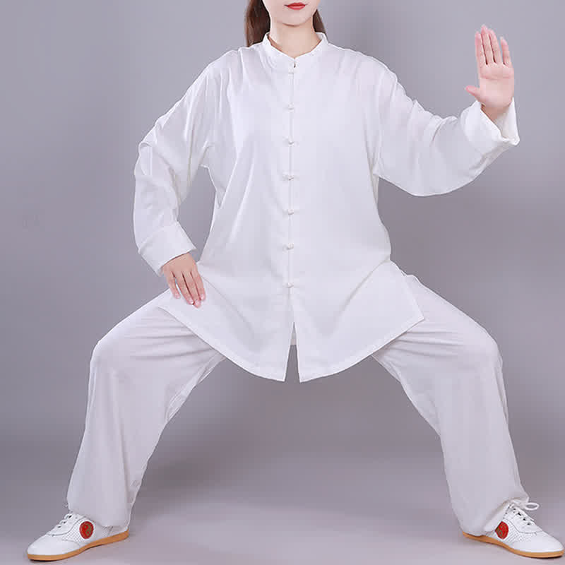 Conjunto de ropa unisex de lino y algodón con Buddha Stones, tai chi, qigong, oración, práctica espiritual zen - Blanco - Manga larga - US14, UK/AU18, EU46 (3XL)  - image 1