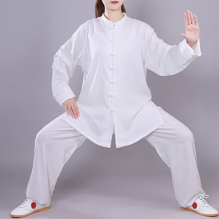 Conjunto de ropa unisex de lino y algodón con Buddha Stones, tai chi, qigong, oración, práctica espiritual zen - Blanco - Manga larga - US14, UK/AU18, EU46 (3XL)  - image 1