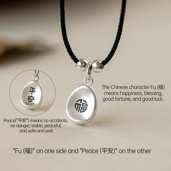 Buddha Stones de plata de ley 999, colgante de collar de cadena de plata de ley 925 con carácter de paz y alegría Fu, suerte y fortuna