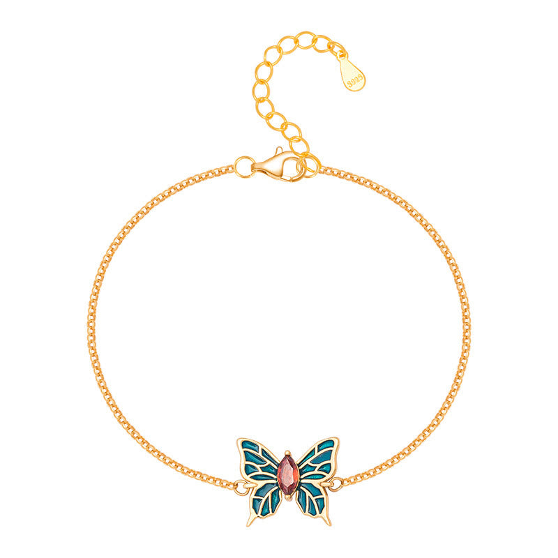 Pulsera de cadena de amor con circonitas y mariposas de plata de ley 925 con Buddha Stones