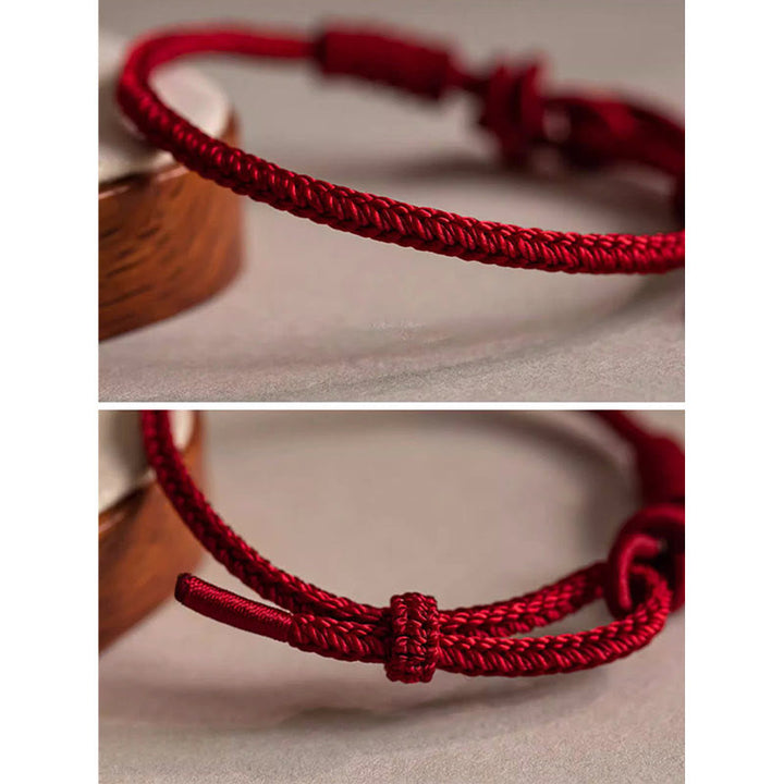 Pulsera de cuerda roja hecha a mano con Buddha Stones, ocho hilos, nudo de la paz, personaje Fu, suerte, felicidad
