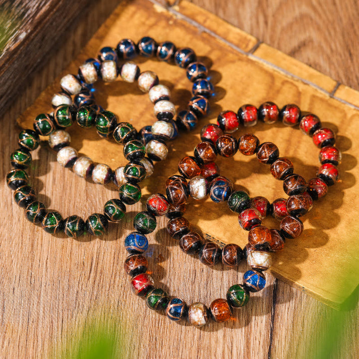 Pulsera de la riqueza de la suerte con cuentas de cristal Liuli clásicas tibetanas de Buddha Stones