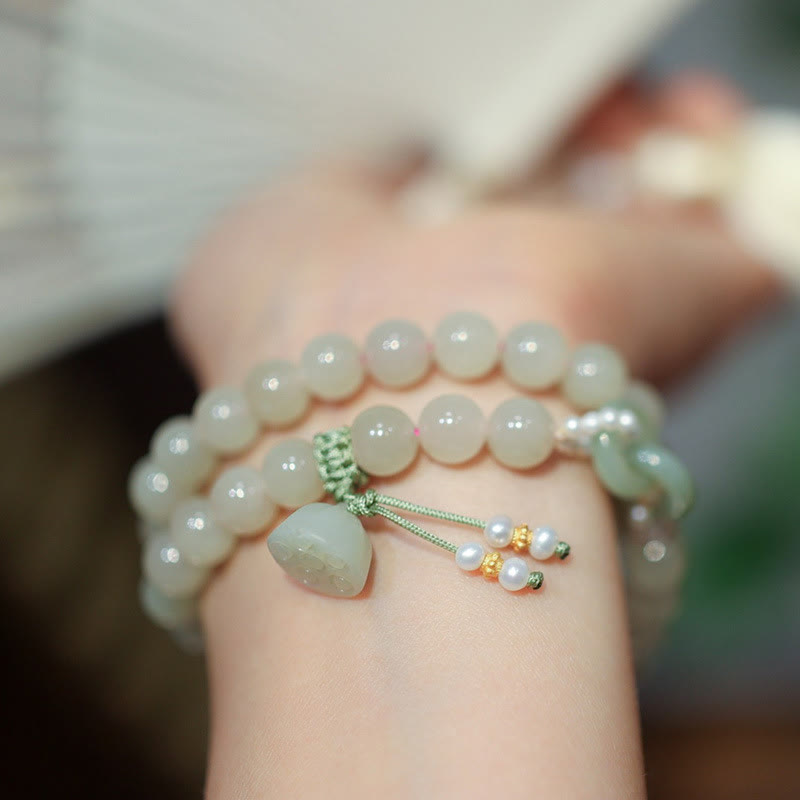 Pulsera de plata de ley 925 con Buddha Stones , jade hetiano, doble hebilla de la paz, suerte de loto