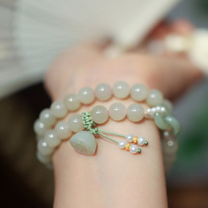 Pulsera de plata de ley 925 con Buddha Stones , jade hetiano, doble hebilla de la paz, suerte de loto