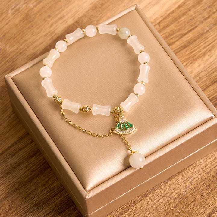 Pulsera de bendición de la suerte con patrón de bambú de jade blanco Tianshan de Buddha Stones
