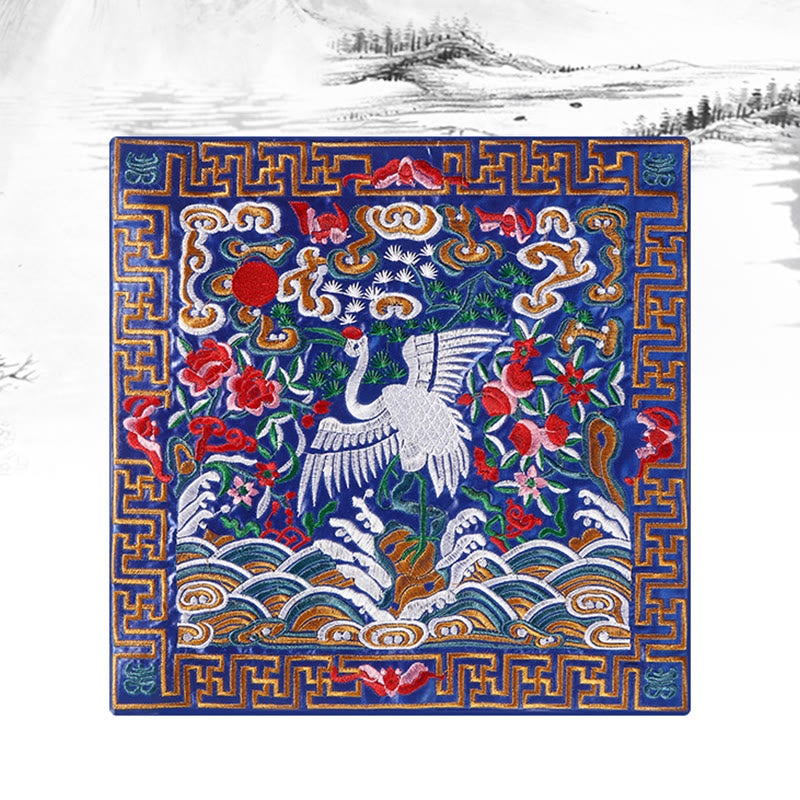 Tapete para tazas bordado con Buddha Stones, grulla, dragón Fénix, Kirin, posavasos para tazas de té, tapete para té cuadrado Kung Fu