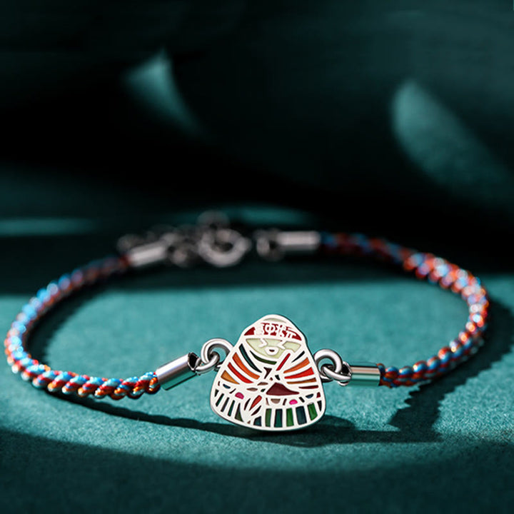 Pulsera hecha a mano multicolor con Buddha Stones de plata de ley 925 con patrón Zongzi de la suerte