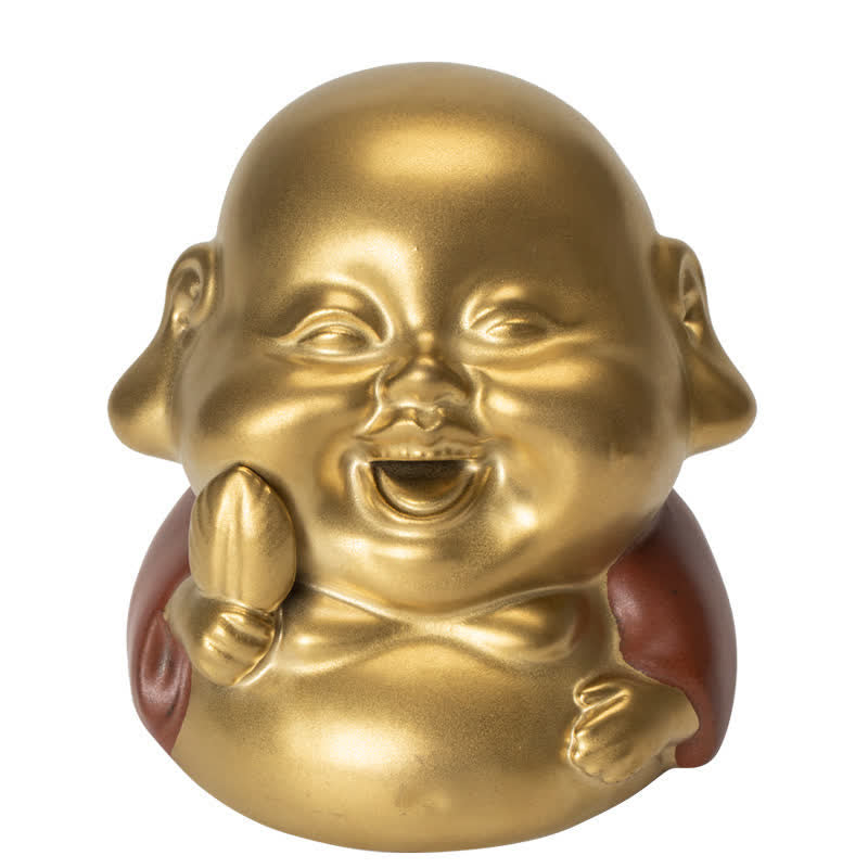 Quemador de incienso curativo de cerámica de Buda sonriente del pequeño Buda