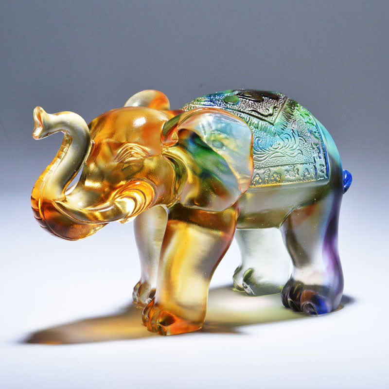 Pieza de arte de elefante de cristal Liuli hecha a mano, decoración del hogar de sabiduría y riqueza