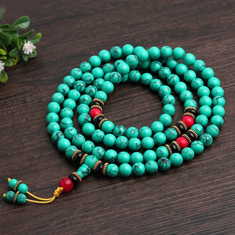 Pulsera Mala curativa de turquesa tibetana con Buddha Stones