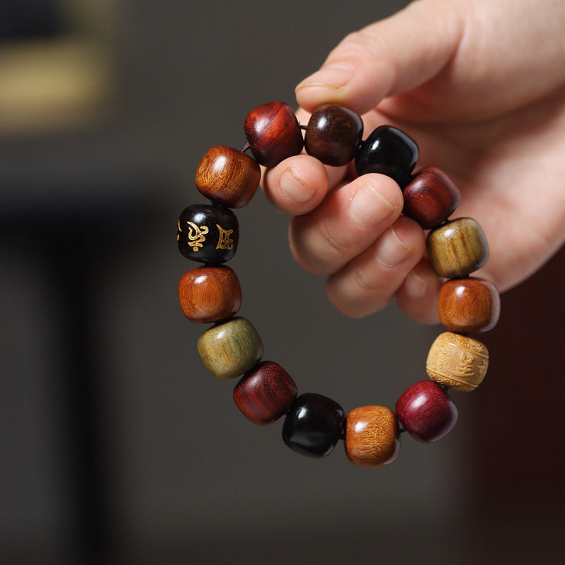 Pulsera de pureza Om Mani Padme Hum de varias maderas del Tíbet con Buddha Stones