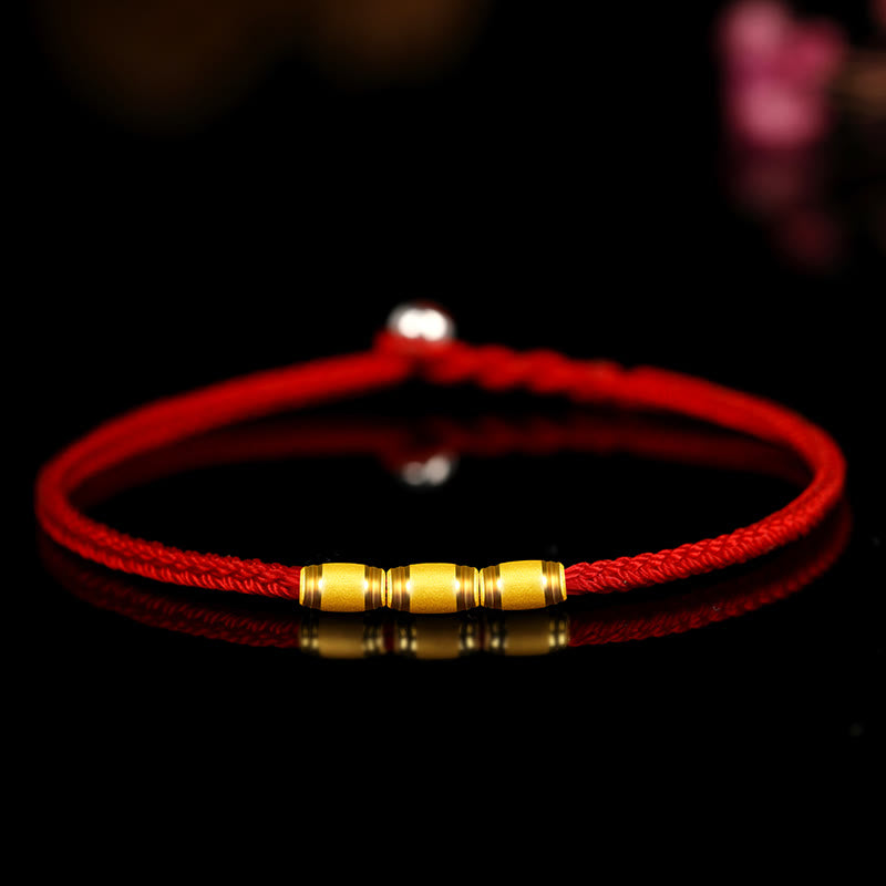 Pulsera de cuerda roja con nudo de paz de ocho hilos, cuentas de la suerte de oro 999 con Buddha Stones