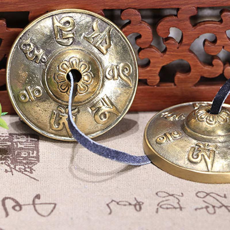 Buddha Stones tibetano Tingsha campana seis palabras verdaderas dragón cobre equilibrio decoración con bolsa
