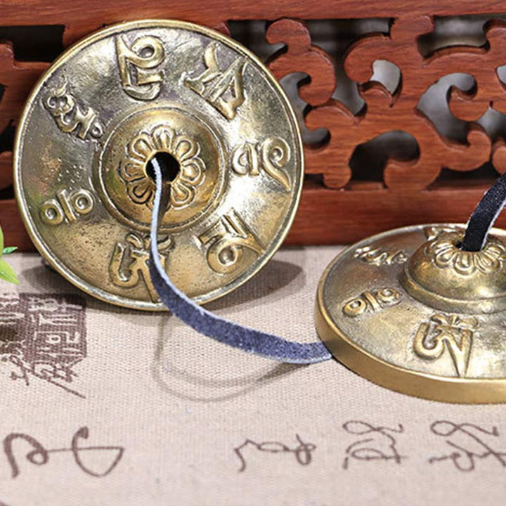 Buddha Stones tibetano Tingsha campana seis palabras verdaderas dragón cobre equilibrio decoración con bolsa