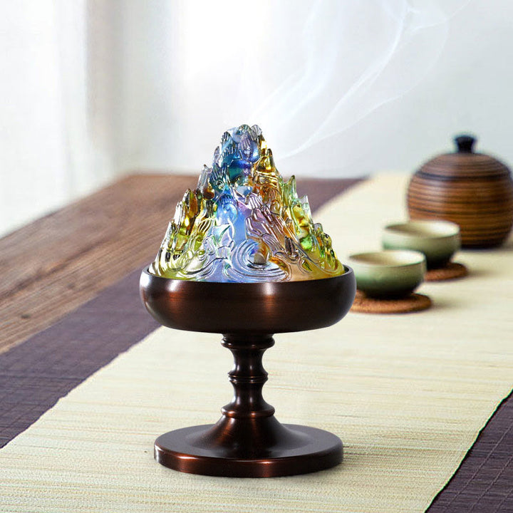 Quemador de incienso de meditación curativa Liuli Crystal Mountain