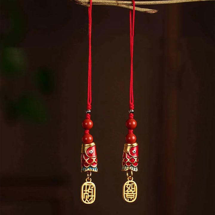 Buddha Stones, pez Koi, cinabrio que atrae la riqueza, deseo Ruyi, amuleto de suerte, decoración colgante para teléfono