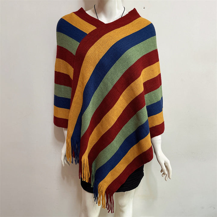 Bufanda de viaje acogedora para invierno con diseño de rayas tibetanas de Buddha Stones, chal con borlas