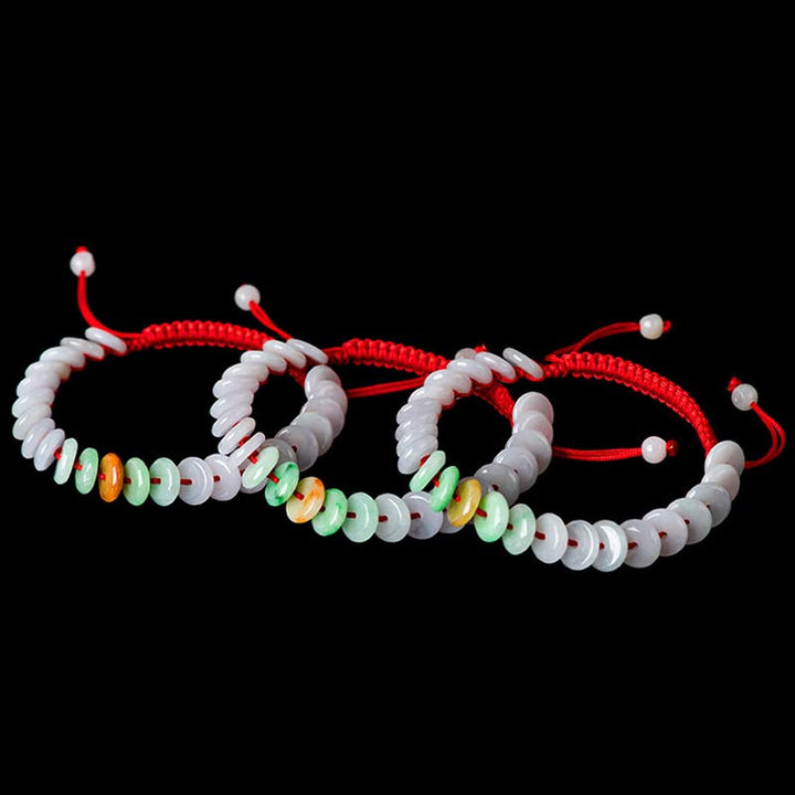 Pulsera de tejido de hilo rojo de la suerte de jade redondo con Buddha Stones