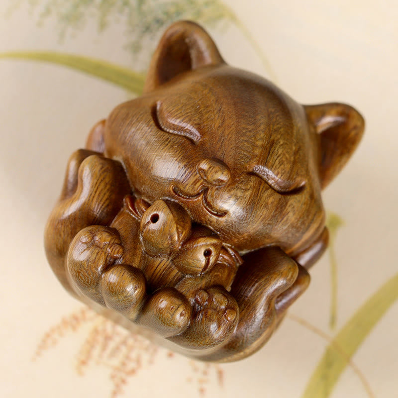 Miniatura de zorro de nueve colas, Buddha Stones, marfil, fruta, sándalo, sándalo verde, decoración bendita