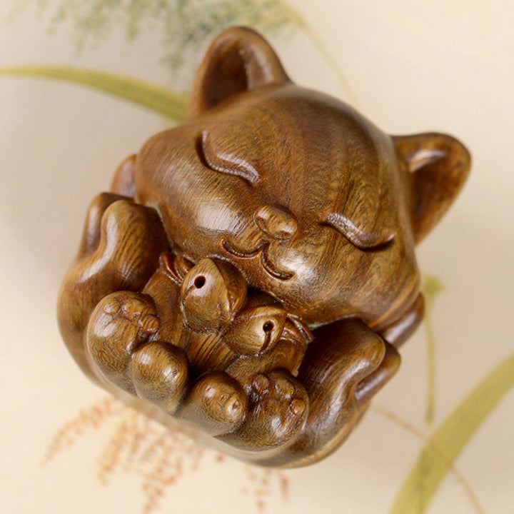 Miniatura de zorro de nueve colas, Buddha Stones, marfil, fruta, sándalo, sándalo verde, decoración bendita