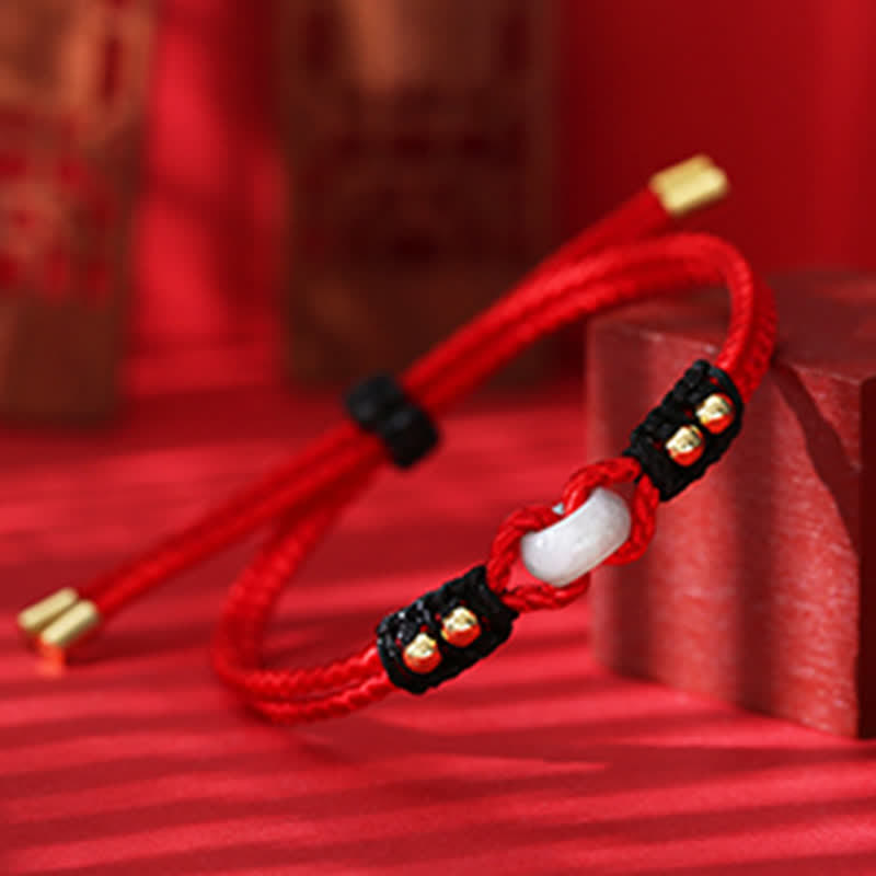 Pulsera de hilo de riqueza de abundancia de jade con hebilla de paz redonda con Buddha Stones