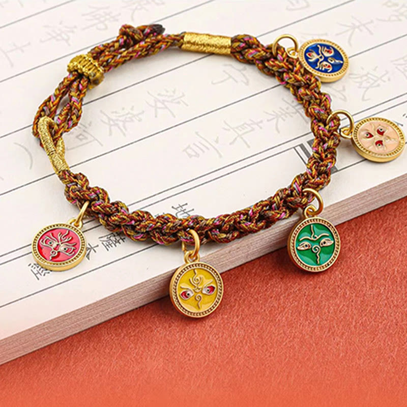 Pulsera de cuerda trenzada de la suerte Thangka de los cinco dioses tibetanos de la riqueza