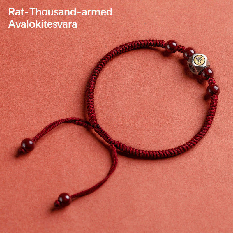 Pulsera de plata de ley 925 con Buddha Stones , zodíaco chino, Buda natal, cinabrio, calma - Avalokitesvara de las Mil Brazos - Rojo (circunferencia de la muñeca 14-18 cm) - image 1
