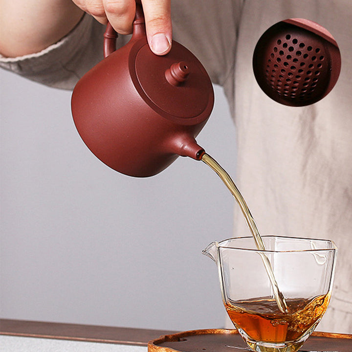 Tetera de kungfú de arcilla púrpura de bambú Vintage hecha a mano con Buddha Stones