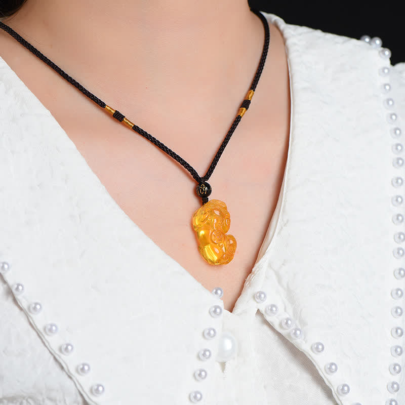 Colgante de collar de riqueza de Buddha Stones FengShui citrino PiXiu - image 3