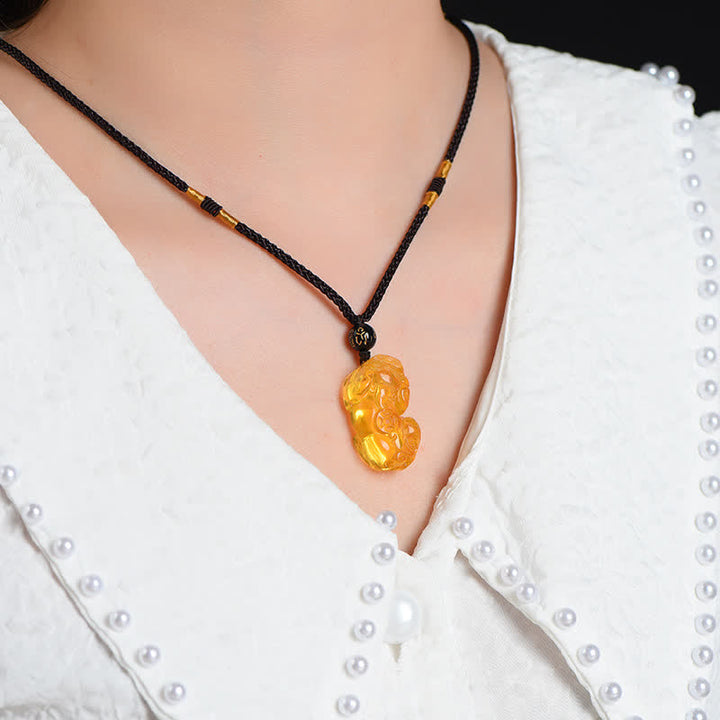 Colgante de collar de riqueza de Buddha Stones FengShui citrino PiXiu - image 3