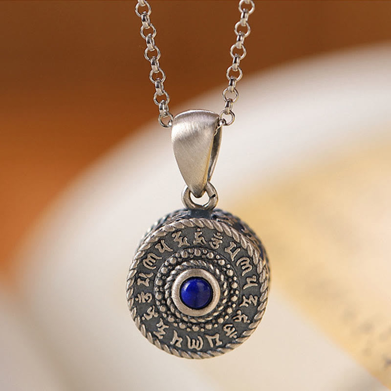 Collar con colgante de plata de ley 925 con Buddha Stones , Om Mani Padme Hum, lazurita, lapislázuli, amor y paz - image 1