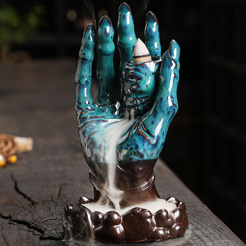 Quemador de incienso curativo de cerámica con cabeza de calavera y mano fantasma de Halloween , Buddha Stones, decoración