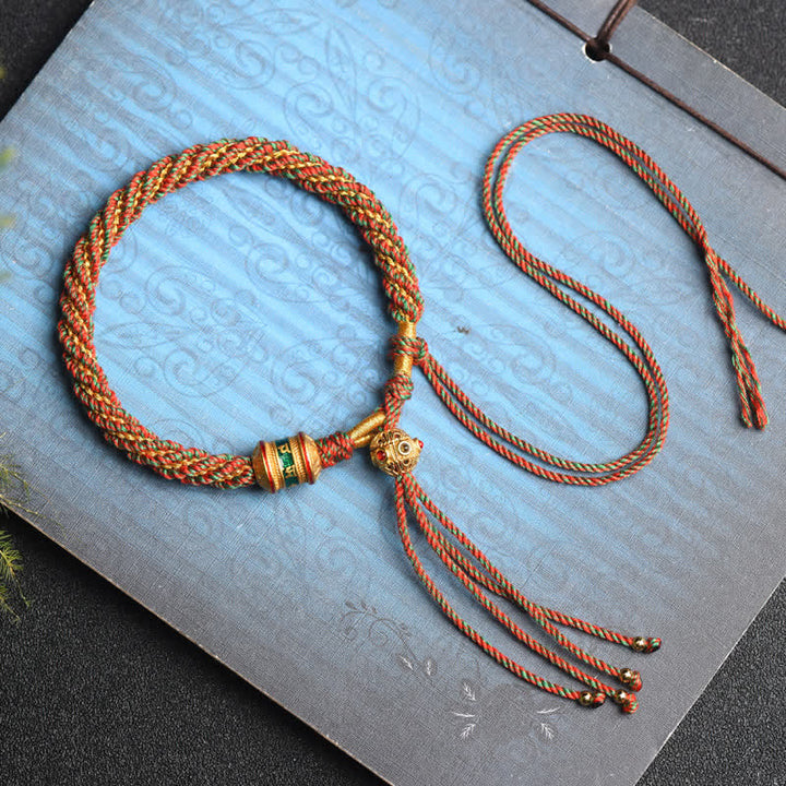 Pulsera de cadena colorida con cuentas de rueda de oración de la suerte hecha a mano tibetana con Buddha Stones