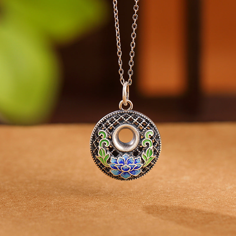 Collar con colgante de plata de ley 999 con Buddha Stones , diseño de pez Koi Fu con hebilla de loto y paz