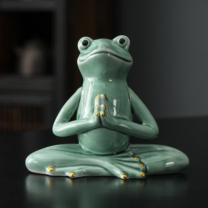 Decoración de estatua de rana Zen de cerámica meditando
