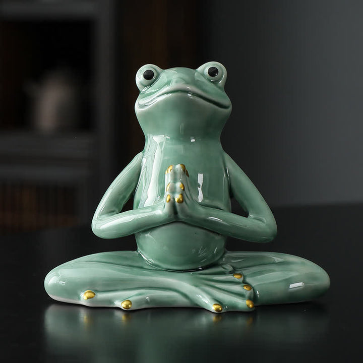 Decoración de estatua de rana Zen de cerámica meditando