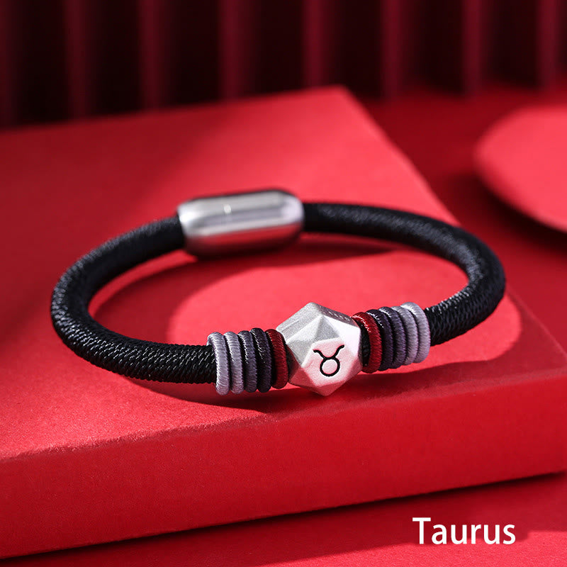 Pulsera de hilo hecha a mano con Buddha Stones de plata de ley 999 con 12 constelaciones del zodíaco