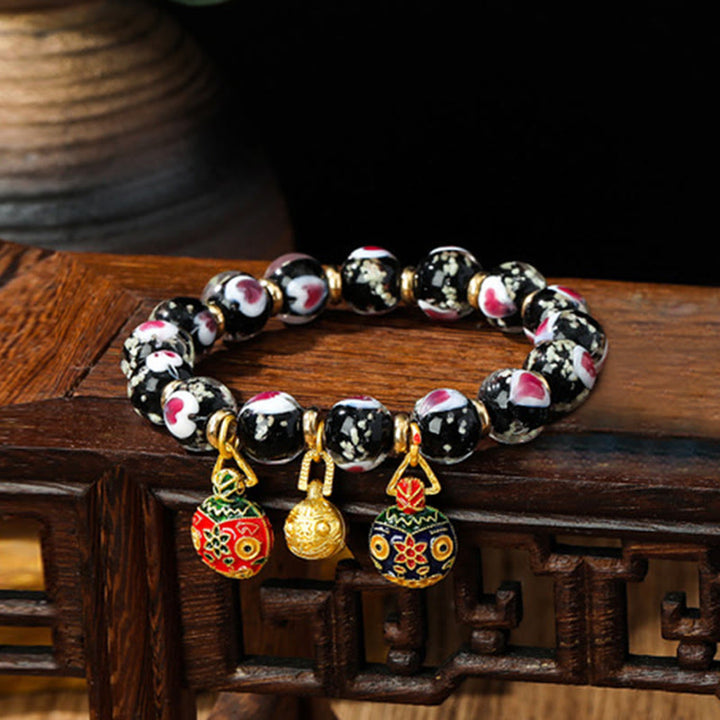 Pulsera de cuentas de cristal Liuli fluorescente luminosa con corazón de amor rosa de la familia de las bestias que tragan oro con Buddha Stones