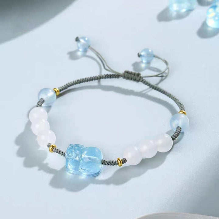 Pulsera curativa de jade blanco PiXiu Hetian de aguamarina natural con Buddha Stones