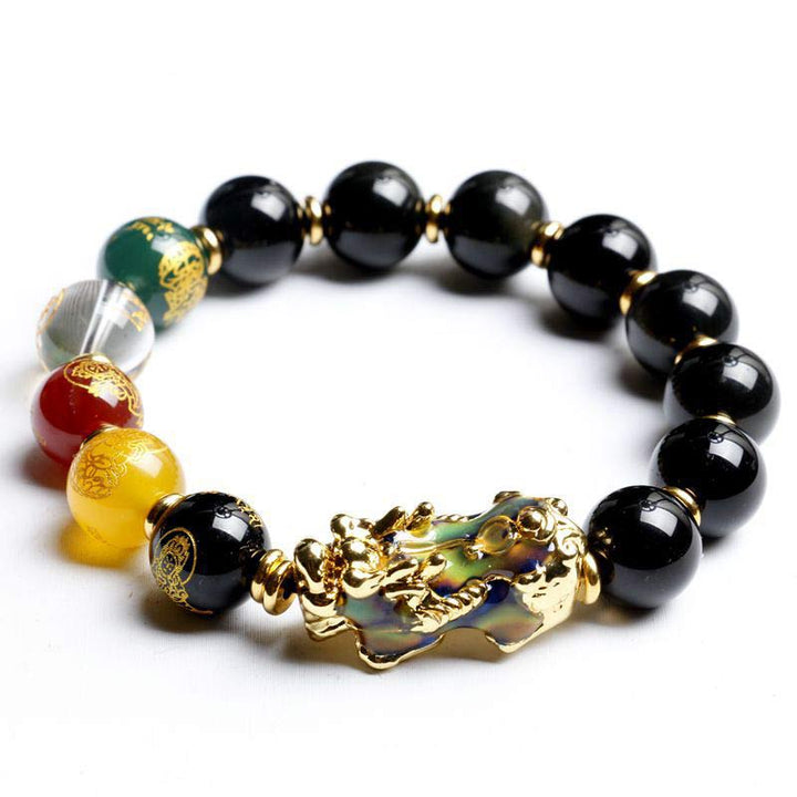 Pulsera de riqueza de obsidiana Pixiu que cambia de color con Buddha Stones