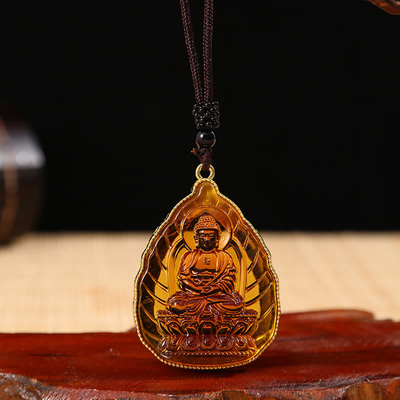 Colgante de collar de serenidad de cristal Liuli de Buda tibetano - Buda marrón - image 5