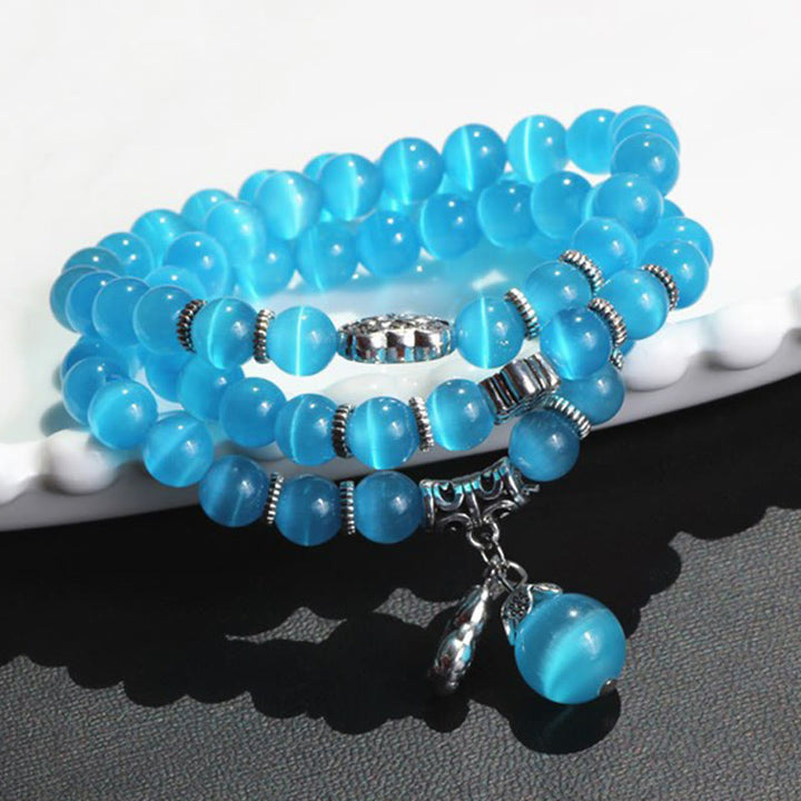 Pulsera de triple vuelta con soporte PiXiu de ojo de gato y Buddha Stones