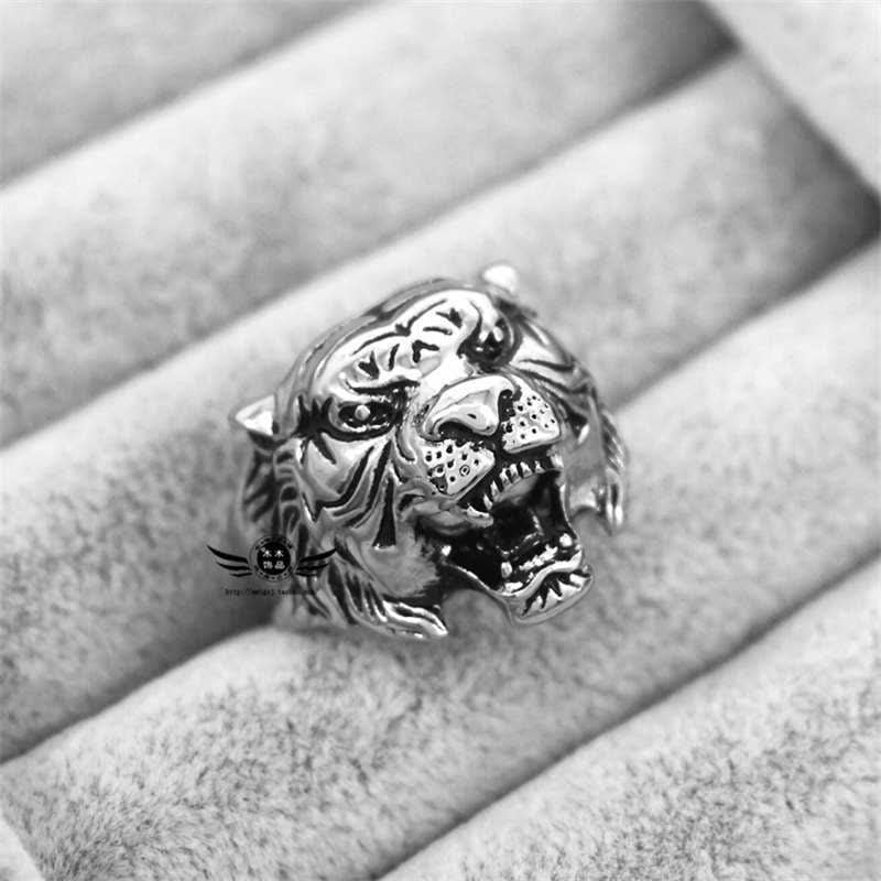 Anillo de motociclista Punk Rock con equilibrio de acero titanio y cabeza de tigre Animal para hombre
