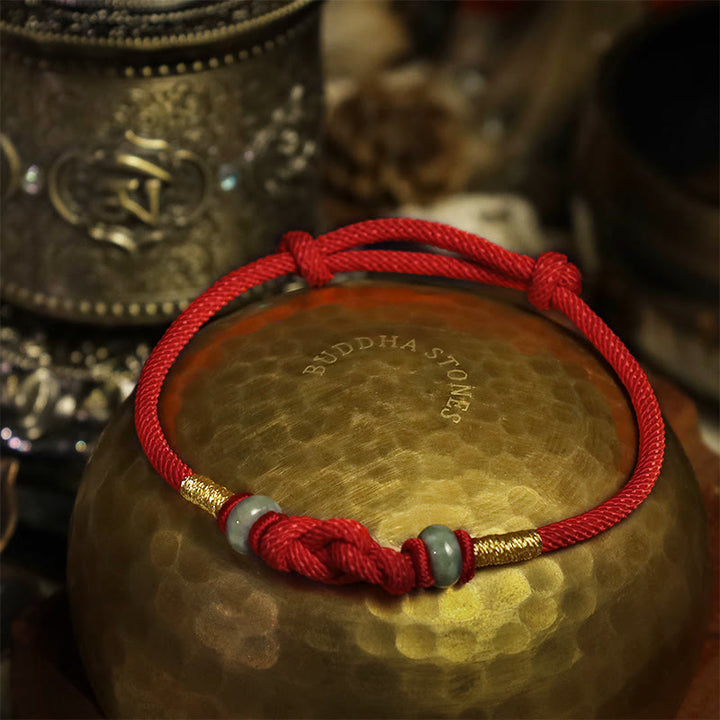 Pulsera de pareja trenzada con nudo de la suerte de Jade, hilo rojo, Buddha Stones