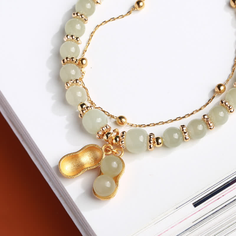 Pulsera con dije de maní de plata de ley 925 con jade hetiano natural