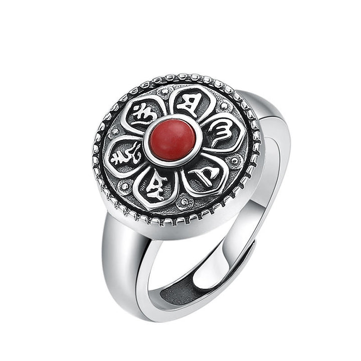 Anillo giratorio de paz con Buddha Stones tibetanas Om Mani Padme Hum