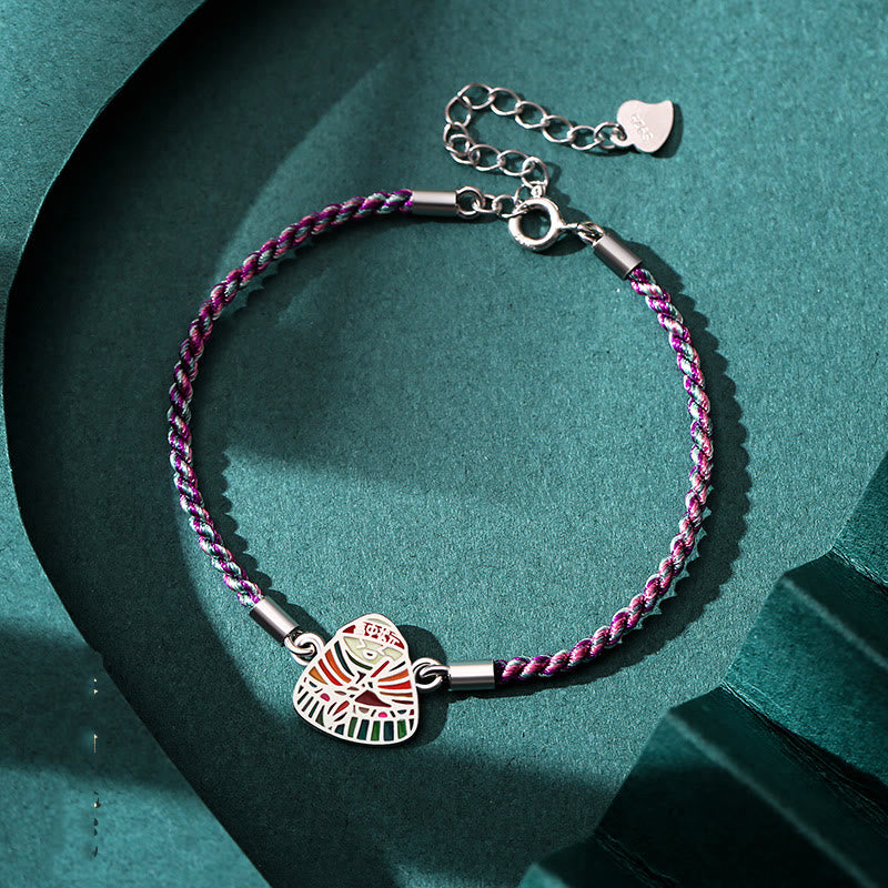 Pulsera hecha a mano multicolor con Buddha Stones de plata de ley 925 con patrón Zongzi de la suerte