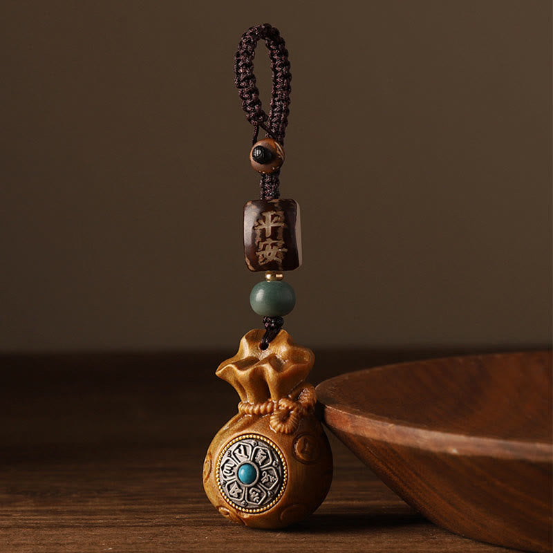 Buddha Stones, hoja pequeña, sándalo rojo, sándalo verde, bolsa de dinero, Om Mani Padme Hum, protección giratoria, decoración colgante